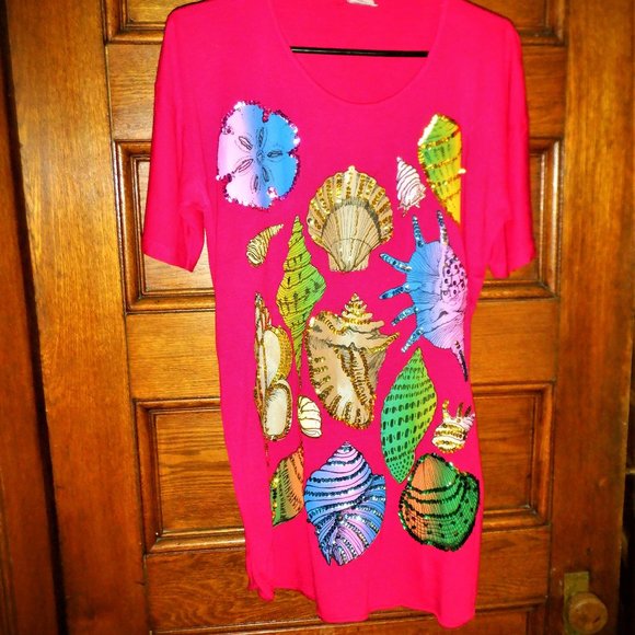 ~~~ BLUE SKY ~~~TOP ~  Each Shell Has Sequins Around it / Made in BALI - Picture 1 of 3